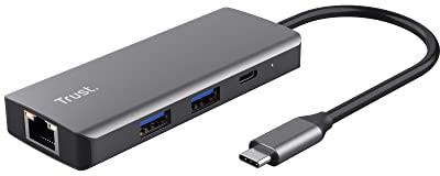 Trust Dalyx USB C Adapter 6-in-1, USB-C Hub mit 4K HDMI, 2X USB-C, 2X USB 3.1 Datenports 5 Gbps, Gigabit Ethernet-Port, Docking Station USB Verteiler für MacBook Pro/Air, Laptop, PC - Silber