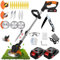 Desbrozadora a batería, desbrozadora eléctrica con 2 baterías de 21 V 2000 mAh y cargador, cortabordes a batería con hoja de metal, longitud ajustable, apta para jardines y césped