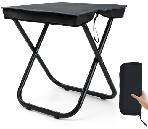 Outplea 40cm (H) Large Collapsible Camping Stool, Outdoor Folding Backpack Stool for Adults, Lightweight Portable Fishing Seat, Black