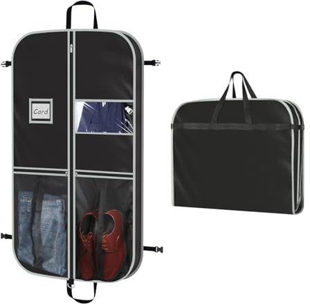 Syeeiex Kleidersack Reise110x60x10 cm, Faltbar Premium Kleidersäcke mit Mesh-Taschen & Klares Fenster, Atmungsaktive Anzugtasche Kleiderhülle mit Reißverschluss für Anzug und Kleid