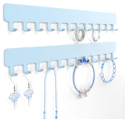 bussdis Necklace Organizer Wall Mount: Wall Necklace Hanger with Hooks for Tangle-Free Storage – Easy Access Wall Mounted Necklace Holder for Jewelry Display, Baby Blue