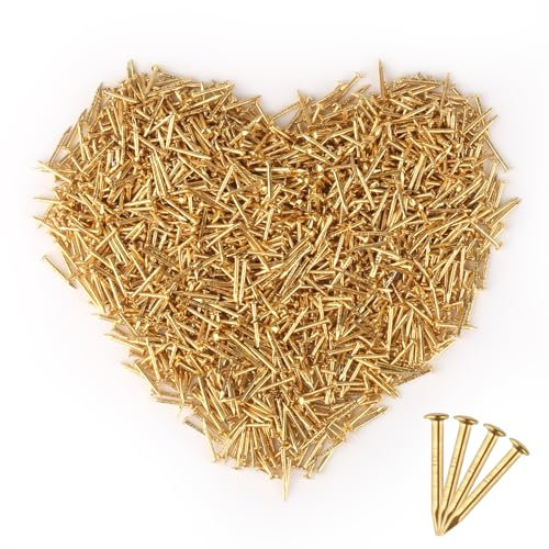 Clavos dorados de cabeza redonda, 1500 uñas pequeñas doradas, 1 x 10 mm, clavos con revestimiento de latón, cabeza redonda, clavos pequeños de madera para manualidades, fijación de muebles (dorados)
