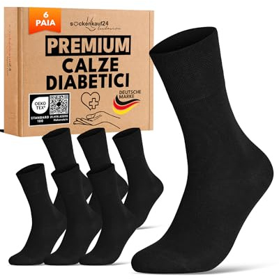 sockenkauf24 Calze Diabetici Donna 35-38 Nero 97% Cotone 6 Paia senza Elastico senza Cucitura
