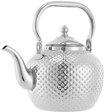 QUIOTUIR 2L Theiere avec Infuseur et Passoire Theiere Fonte en Acier Inoxydable Argent Bouilloire Moderne Kettle pour fours Électromagnétiques/Gaz/Halogènes/Poterie Électrique