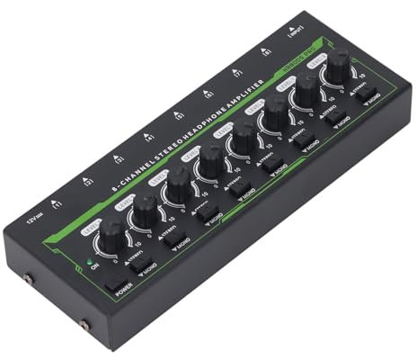 VBESTLIFE Amplificador de Auriculares, Divisor de Auriculares Estéreo de 8 Canales, Amplificador Estéreo Portátil con Luz RGB, para Estudios de Grabación, Conciertos, Hogar (Enchufe de la