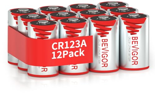 BEVIGOR CR123A Lithium Battery 12 Pack, CR123A Batteries, 1500mAh 3V High Capacity Lithium Battery for Flashlight, Photo flash, Security Device [ Non-Rechargeable ]