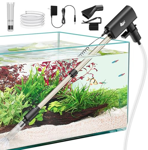 AQQA Limpiador de grava al vacío para acuario, 20 W, eléctrico, recargable, herramientas para cambio automático de agua, limpieza de desechos y lavado de arena, fuerte succión con 4 velocidades