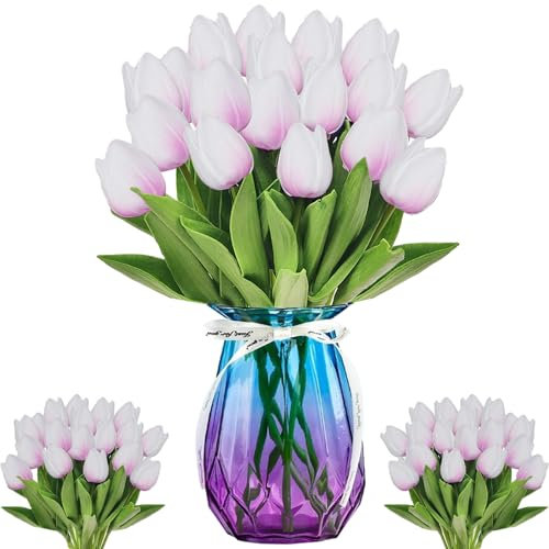 Tulipani Artificiali, 12 Pezzi Fiori Finti di Tulipani, Artificiale Tulipani in Lattice, Artificiali Tulipani con Foglie, for Matrimonio, Festa, Composizioni Floreali, Bouquet da Sposa (Viola)