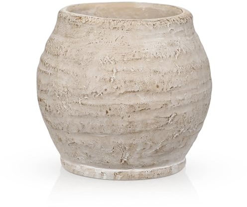 Arborus rustik vas för blommor 13 cm liten cementkruka 3,5 tum öppning beige planterare vintage bondgårdsvas för pampasgräs torra växter vardagsrum bord entré badrumshylla mantel heminredning | Rustik bordsvas för buketter konstgjorda växter torkade blommor vintage boho rustik rum dekoration bord hylla dekoration
