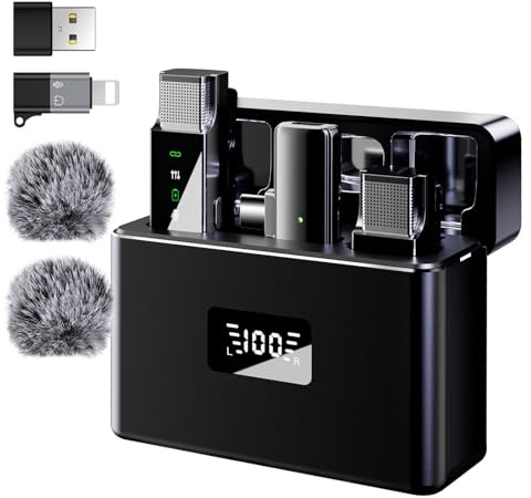 ZERFUN 2 Pack Wireless Lavalier Microphone for iPhone Android Phone Pad PC