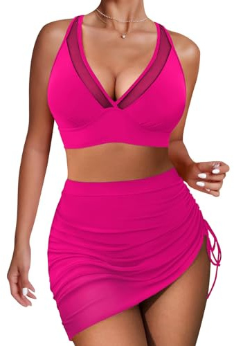 High Waisted Bikini Set Tummy Control Bikini Sets for Women, Push Up Bikinis 2 Piece Swimsuit, Adjustable Swimming Costumes for Grils (UK, Alpha, M, Regular, Regular, Pink)