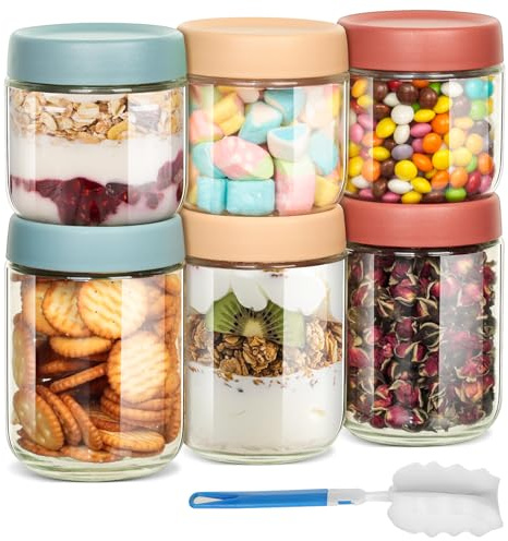 Cozary 6 Pezzi Barattoli di Avena Durante la Notte, 350ml+480ml Barattoli in Vetro Ermetici con Coperchio, Riutilizzabili, Adatto per Overnight Oats, Cereali, Yogurt, Marmellate, Ogurt, Chutney