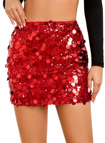 JASGOOD Mini Jupe Paillette Femme Scintillante Jupe Danse Élastique Taille Haute pour Festival Carnaval Soirée Rave