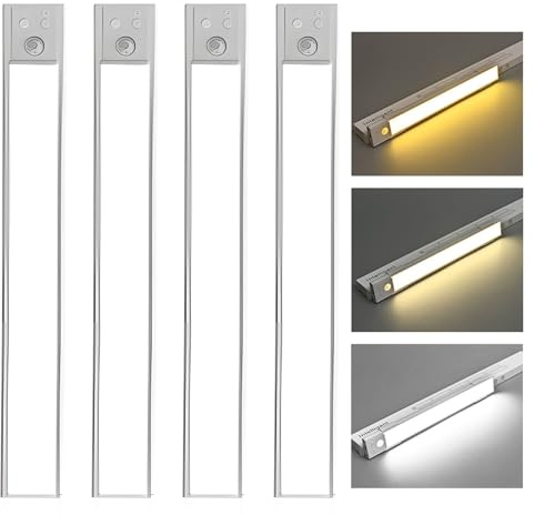 4 Stück Schrankbeleuchtung Led, Schranklicht mit Bewegungsmelder, Ultradünne Schranklicht Magnetische, Unterbauleuchte Küche Led, Dimmbar Vitrinenbeleuchtung Treppenlicht für Flur Küche Treppe