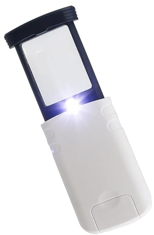 Lupa de bolsillo blanca 4X con luz LED y funda deslizante, lupa portátil de mano para leer, joyas, monedas, sellos y personas mayores