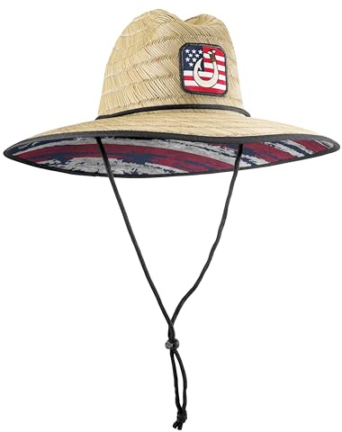 Flying Fisherman Lifeguard Style Straw Hat | Wide Brim Sun Hat, Adjustable Neck Cord, Ideal for Fishing & Boating