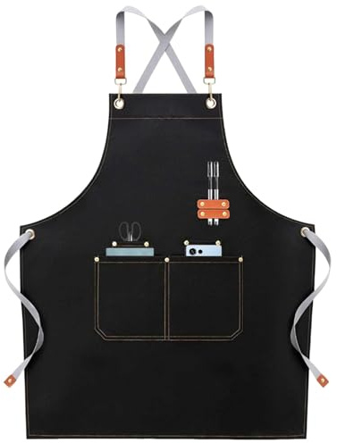 Zyiphor Grembiule Cucina per Uomini Donne Regolabile Cuoco Grembiuli con 4 Tasche Grembiule Chef Cameriere Bar Grembiule da Lavoro per Cucina Cottura Giardinaggio BBQ Caffetteria Barista (Nero)