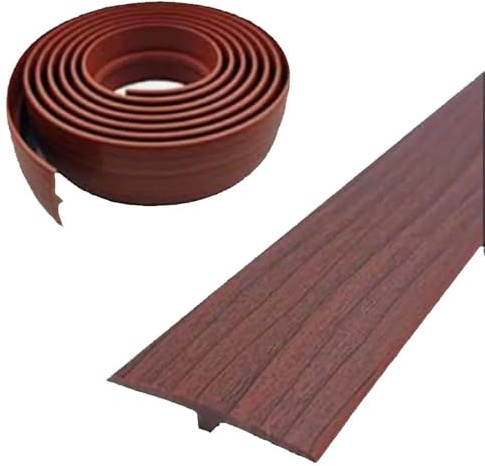 Övergångsprofil självhäftande, 5 x 300 cm övergångslist golv, T-profil övergångsprofil, PVC, för dörrtrösklar anslutningsgolv parkettgolv laminat (brun i träkornsmönster)