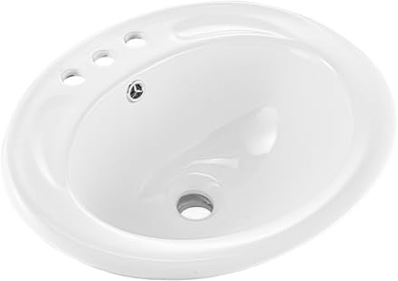 VEVOR Halbeinbauwaschbecken Handwaschbecken 485 x 425 mm ovales Aufsatzwaschbecken mit Überlauf & 3 Wasserhahnlöchern, modernes Einbauwaschbecken für kleine Räume Küchen Badezimmer Weiß