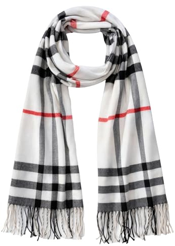 KARMA.DIEM Rutig Halsduk för Dam & Herr – Mjuk & Elegant Vinterhalsduk i Premiumviskos – Klassiskt London-mönster – Perfekt som Gåva – 170 x 32 cm (Vit)