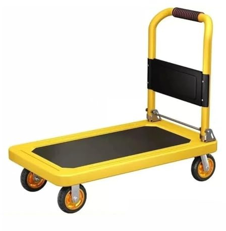 Handkärra, Hopfällbar handkärra, liten lastkärra, lagervagn, bärbar fyrhjulig tyst kundvagn, hanteringsflakbil Hopfällbar handkärra(Yellow)