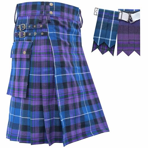 Utility Kilt - 5 Yard 16oz Tartan - Scottish Modern Utility Kilts for Men, Adjustable Strap - Traditional Highland Costume - Cargo Kilt