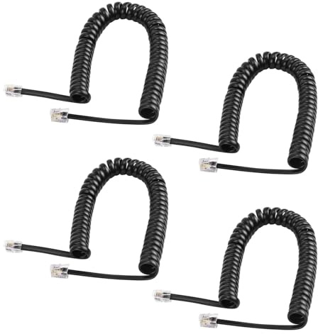 4 Piezas Cable de Teléfono, Telefónico Cable en Espiral RJ9 4P4C 5m Extensible Cable Auricular Teléfono Fijo Negro Compatible RJ10 RJ22 Cordón Repuesto para Oficina Hogar Centralita Call Center