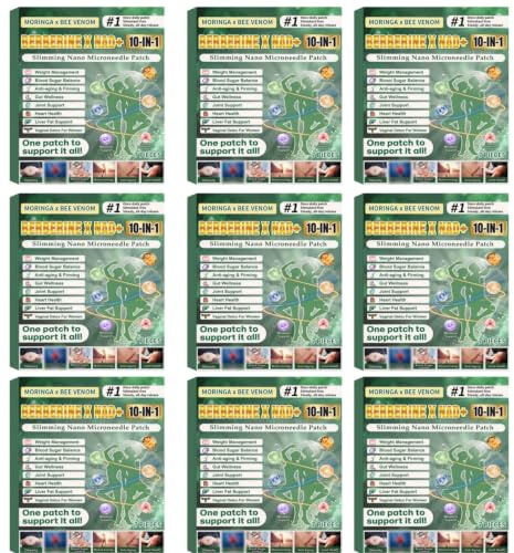 Liten nållapp för viktminskning och globalt välbefinnande - Berberine x NAD+ 10-i-1 - Moringa och bigift - utan stimulantia - 7 stycken