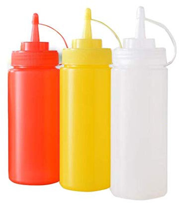 3 pezzi, bottiglie da spremere per condimenti, senape, in plastica, per salse, ketchup, con tappo a vite, per uso domestico e in cucina