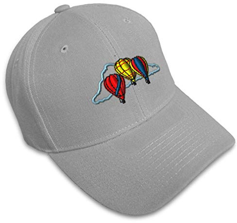 Baseball Cap Balloons on Sky Embroidery Cars & Transportation Hot Air Ballooning Acrylic Hats for Men Women Strap Closure Gray Design Only