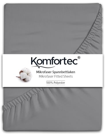 Komfortec Mikrofaser Spannbettlaken 140x200 cm – Weiches Spannbetttuch mit Rundumgummi – Fitted Sheet für Matratzen bis 30 cm – Grau – Oeko-Tex – Pflegeleicht & Hautfreundlich – 90g/m²