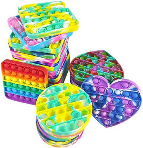 10pcs Random Silicone Tie-dye pop Bubble Fidget Toy, Autism Special Needs Stress Reliever, Squeeze Sensory Tools to Relieve Emotional Stress for Kids Adults，Party Toys