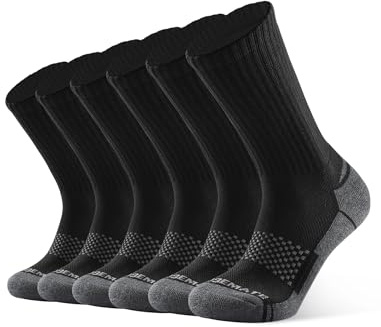 CLOSEMATE Mens Socks Crew Sport Socks for Men Women Cushioned Cotton Wicking Breathable Non Slip Winter Athletic Socks for Performance Training Hiking Walking Work Socks 6 Pairs（6 Black, Size M
