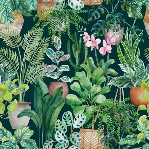 Alzkkll Verdicken Selbstklebend Tapete Grünes, 44.5CM*300CM Tapete Tropische Dschungel Blätter Wasserdicht Möbelfolie Wandtapete Mehrzwecktapete für Wohnzimmer Schlafzimmer Küche