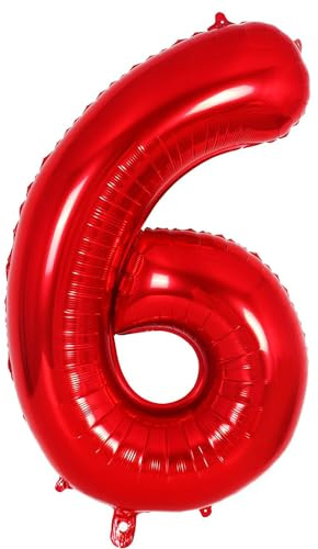 Ponmoo Foil Palloncini Numeri 6 Rosso 40 (101cm), Gonfiabili Elio o Aria, Gigante Numero 0-9, 10-29, 30-100, Granda Palloncino per Anniversario, Decorazione Feste di Compleanno