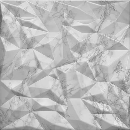 Panneaux 3D, panneaux polystyrène, panneaux de plafond aspect marbre, panneaux muraux 3D, décors, plafonds - Revêtement mural en marbre miroir, épaisseur 3mm -50x50cm /‎‎18m² -72 pièces (Blanc 100 02)