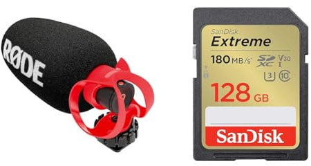 RØDE VideoMicro II Ultra-Compact On-Camera Shotgun Microphone for Recording Audio with a Camera & SanDisk 128GB Extreme SDXC card + RescuePro Deluxe up to 180 MB/s UHS-I Class 10 U3 V30