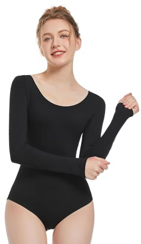 Spoxiyue Women's Team Basic Short Sleeve Leotard for ballet Adult Gymnastics Bodysuit dance clothing (Long sleeves Black, M)