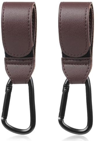 WeddHuis 2 Pcs Kinderwagen Haken Clips Leder Kinderwagen Taschenhalter Kinderwagenhaken für taschen Befestigen Sie Ihre Einkaufstüten Taschen sicher am Kinderwagen Universale Passform