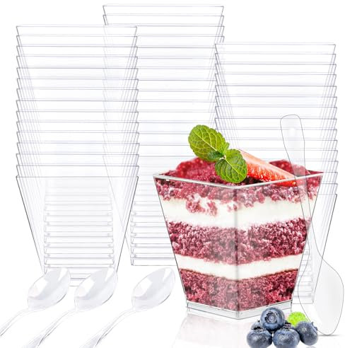 50pcs Vasos Aperitivos Plastico, 60m Vasitos para Postres, Cuencos Aperitivos Reutilizables, Copas de Plastico para Casa, Postres, Picnic, Fiestas (60ml-50pcs（Sin tapa）)