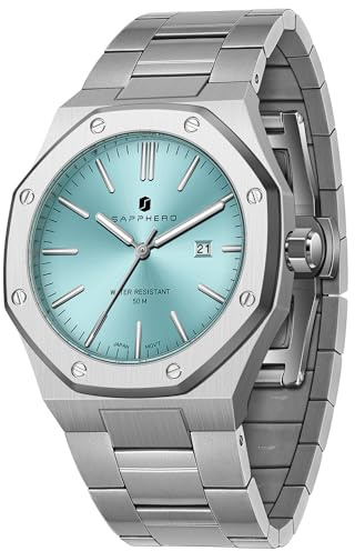 SAPPHERO Uhren Herren Edelstahl 50M Wasserdicht Armbanduhr Herren Klassisch Luxus Achteckig Analog Quarz Herrenuhren mit Kalender Japanische Uhrwerke Elegantes Geschenk für Männer
