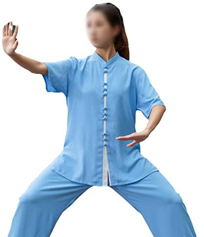 TREWQ Womens Short Sleeve Tai Chi Clothes and Pants Chinese Kung Fu Clothing Martial Arts Uniform sky blue-XL