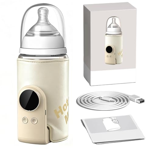 Chauffe Biberon Nomade, Chauffe Biberon Portable Sans Fil avec Écran LCD et Contrôle Intelligent, 8000 mAh, 6 Niveaux de Température Réglable pour Lait et Aliments Bébé en Voyage Voiture