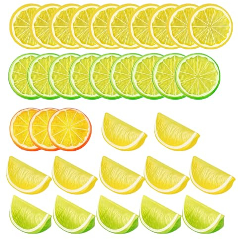 boeyeleny Decorazione al limone, 34 pezzi, fette di limone artificiali, frutta artificiale per feste, cucina, vasi, decorazione da tavolo, lavori di bricolage, fotografia (34 pezzi)
