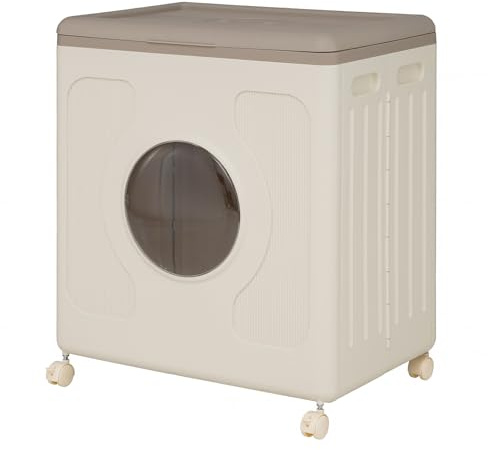 GIANTEX Caja de Almacenamiento 122 L con Ruedas Extraíbles, Contenedor de Plástico Plegable con Ventana Transparente, Tapa y Asas, Organizador Móvil para Lavandero, Dormitorio (Gris)