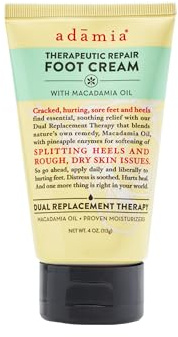 Adamia Therapeutic Repair Foot Cream with Pure Macadamia Oil, 4 Ounce Tube - Fragrance Free, Paraben Free, Non GMO