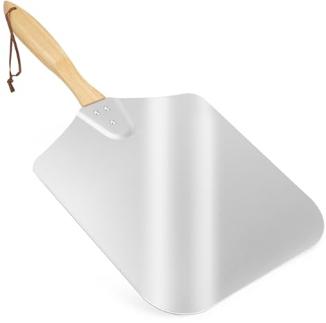 Skyflame Kitchen Supply Aluminum Pizza Peel with Wooden Handle 14-Inch x 16-Inch, Large Pizza Paddle for Baking Homemade Pizza Bread