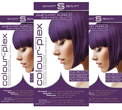 Amethyst Purple Hair Dye Permanent with Anti-Breakage Plex Hair Care, Vegan Hair Dye & Cruelty-Free, Grey Coverage, Purple Hair Colour, For All Hair Types. Smart Beauty (Pack of 3)