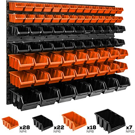 75 pièces Étagère murale de 115 x 78 cm - Système de rangement - Boîte empilable - Caisses de rangement