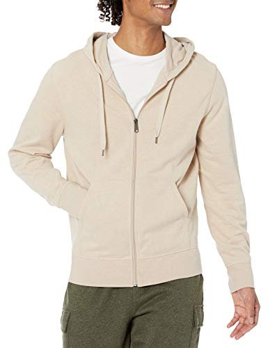 Amazon Essentials Herren Leichter French-Terry-Hoodie Mit Durchgehendem Reißverschluss Und Bequemer Passform, Haferbeige Meliert, M